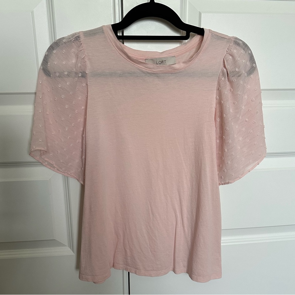 Light Pink Sheer Puff sleeves Loft Small Top soft pink
